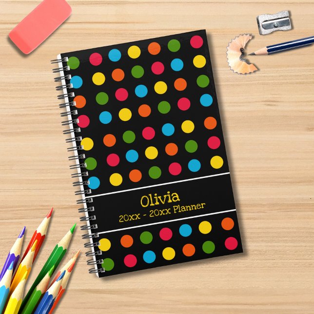 Kleiner, moderner schwarzer Multicolor Polka Dot Planer (Von Creator hochgeladen)