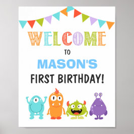 Kleiner Monster Geburtstag Begrüßungsjunge weiß Poster
