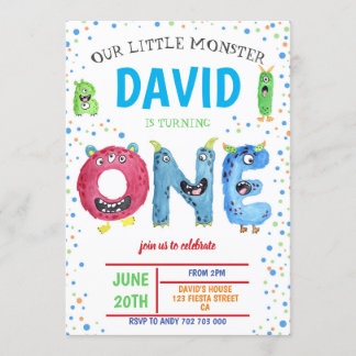 Kleiner Monsterjunge Erstgeburtstag-Monster Einladung