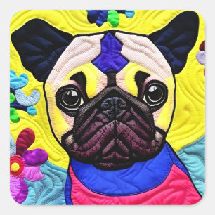 Kleiner Mops-Welpe-Quilt wie Design Quadratischer Aufkleber