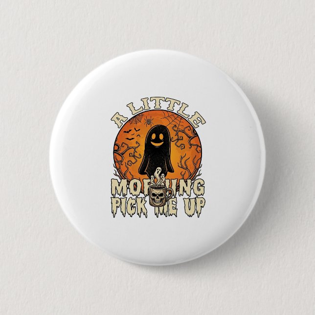 Kleiner Morgen-Pick-Me-Up-Halloween-Geist-Schädel- Button (Vorderseite)