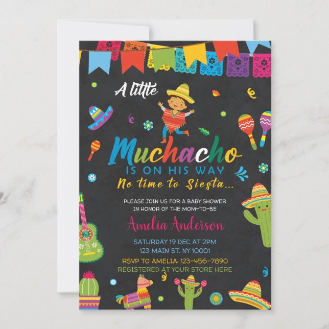 Kleiner Muchacho auf dem Weg Boy Fiesta Babydusche Einladung (Vorderseite)