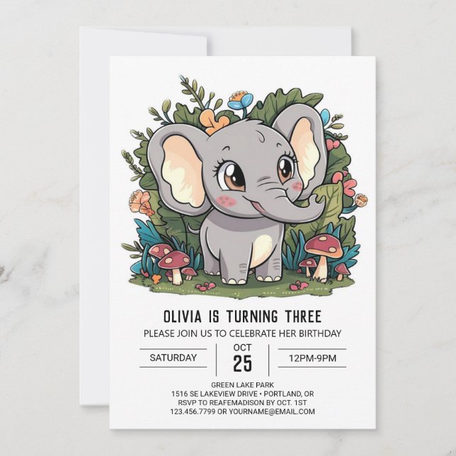 Kleiner mystischer Elefant digitaler Geburtstag Einladung (Vorderseite)