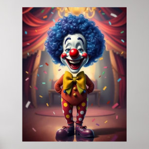 Kleiner netter Rocky-Uhr-Clown mit blauem Haar Poster