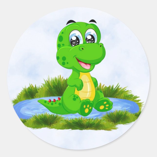 Kleiner Niedlicher Alligator in Pond Baby Dusche Runder Aufkleber (Vorderseite)
