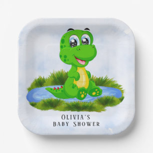 Kleiner Niedlicher Alligator in Pond Baby Shower C Pappteller
