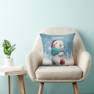 Kleiner niedlicher Babybär mit Weihnachtshut Kissen