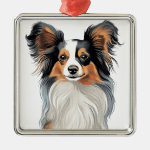 KLEINER NIEDLICHER FLUFFER PAPILLON PUPPY HUND ORNAMENT AUS METALL