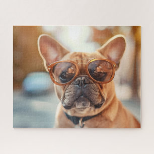 kleiner niedlicher Hundsbulldog mit Brille