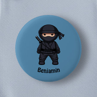 Kleiner Ninja-Krieger auf Blau Button