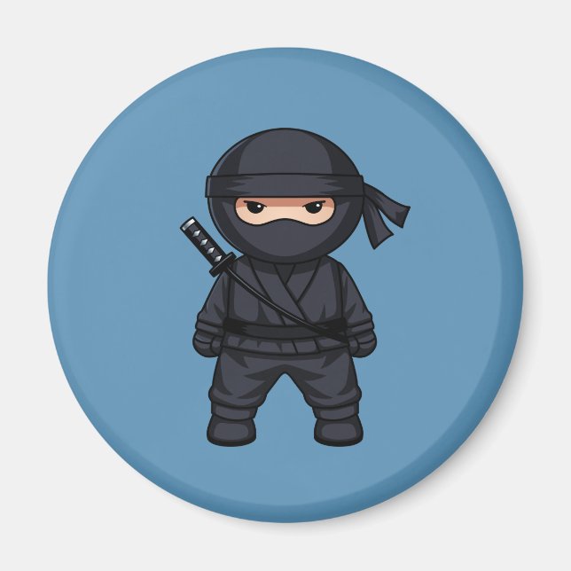 Kleiner Ninja-Krieger auf Blau Magnet (Vorne)
