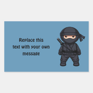 Kleiner Ninja-Krieger auf Blau Rechteckiger Aufkleber