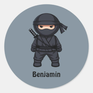 Kleiner Ninja-Krieger auf Grau Runder Aufkleber
