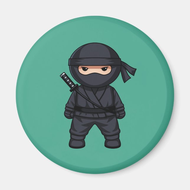 Kleiner Ninja-Krieger auf Grün Magnet (Vorne)