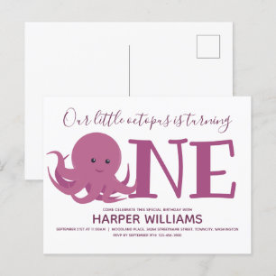 Kleiner Oktopus, der ein Tier zum ersten Geburtsta Einladungspostkarte