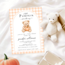 Kleiner orangefarbener Kürbis-Teddybär-Baby-Party