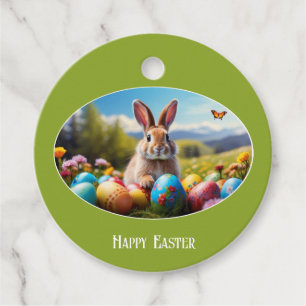 Kleiner Osterhase in Landschaft, oval - Geschenkanhänger