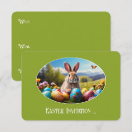 Kleiner Osterhase in Landschaft, oval - Karte
