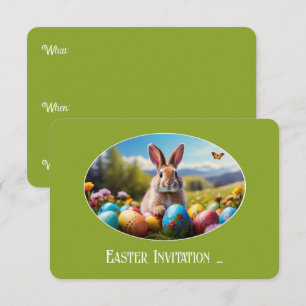 Kleiner Osterhase in Landschaft, oval -  Karte