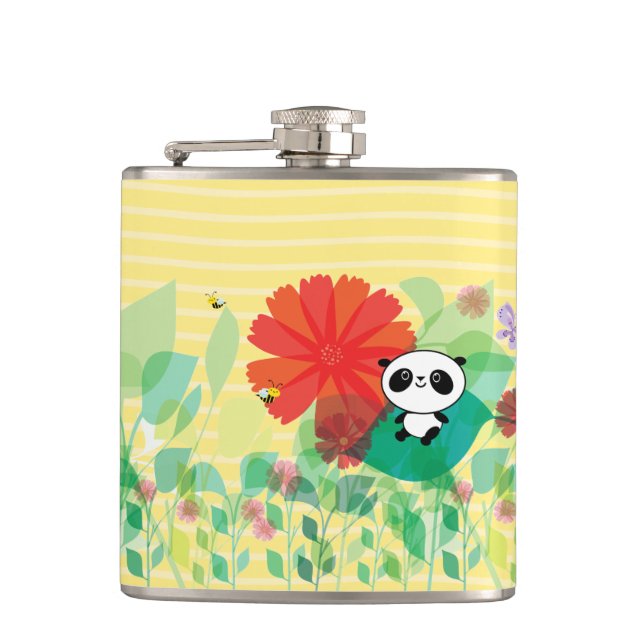 Kleiner Panda sitzt in den Blume Flachmann (Vorderseite)