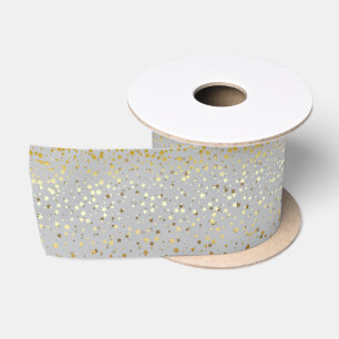 Kleiner Petite Golden Stars Ribbon Quick Silver Satinband