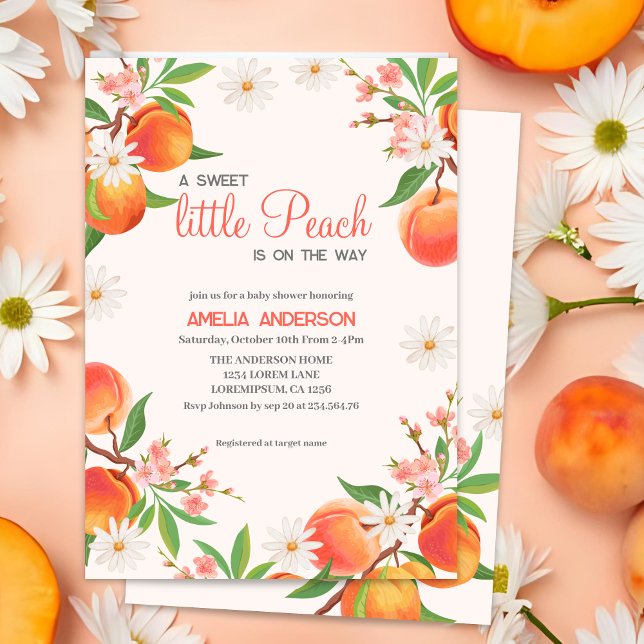 Kleiner Pfirsich ist auf dem Weg Peach Thema Kinde Einladung (Von Creator hochgeladen)