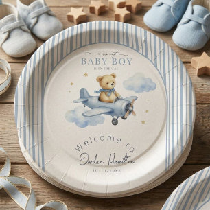 Kleiner Pilot Teddybär Baby Boy Shower Pappteller