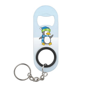 Kleiner Pinguin auf Schnee Schlüsselanhänger Flasc Mini Flaschenöffner