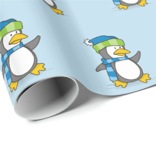 Kleiner Pinguin auf Schneepapier Geschenkpapier
