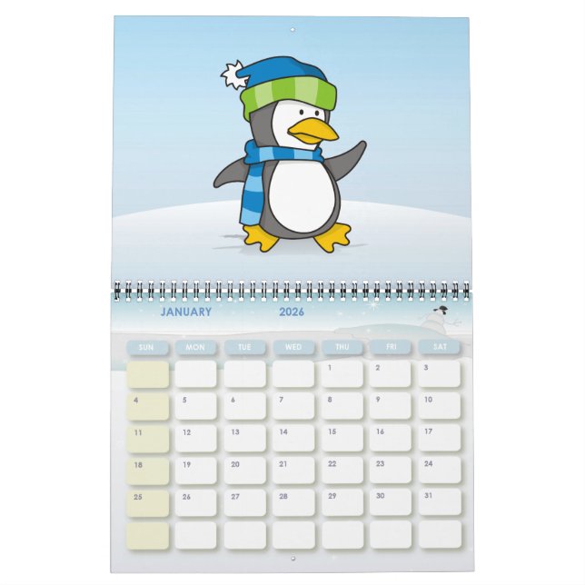 Kleiner Pinguin beim Schnee Kalender (Jan 2026)