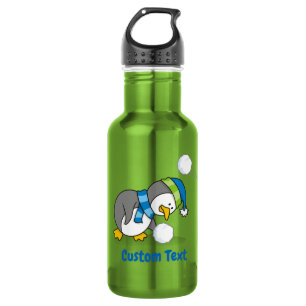 Kleiner Pinguin bekommt eine Schneeball aus Edelst Edelstahlflasche