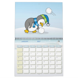 Kleiner Pinguin bekommt eine Schneeball Kalender