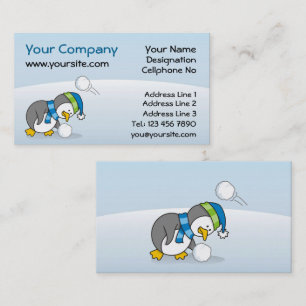 Kleiner Pinguin bekommt eine Schneeball Visitenkarte