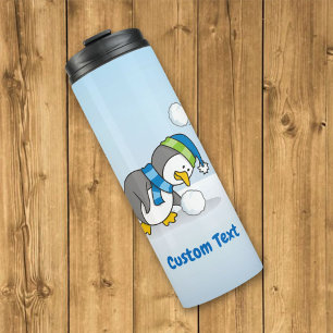 Kleiner Pinguin bekommt einen Schneeball-Thermalwä Thermosbecher