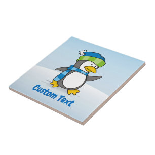 Kleiner Pinguin, der auf Schnee geht Fliese
