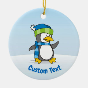 Kleiner Pinguin, der auf Schnee-Keramik-Ornament s Keramik Ornament