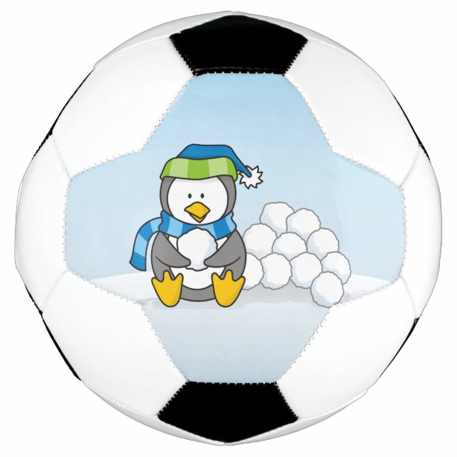 Kleiner Pinguin mit Schneebällen Fußball (Vorderseite)