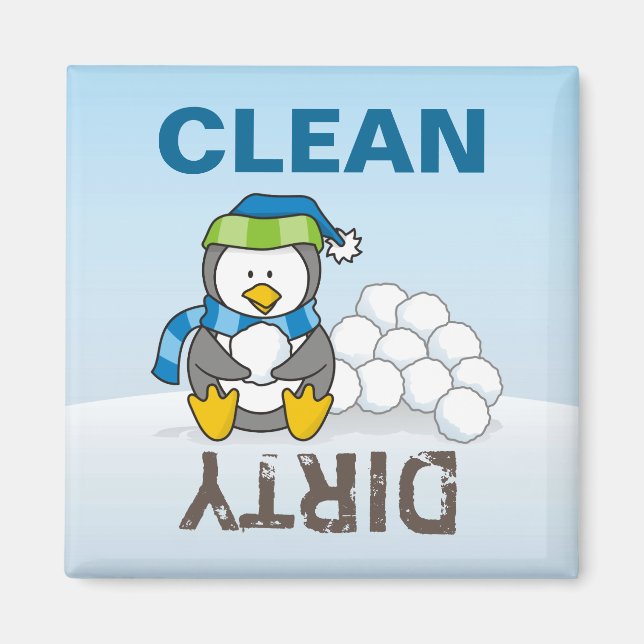 Kleiner Pinguin mit Schneebällen Magnet (Vorne)
