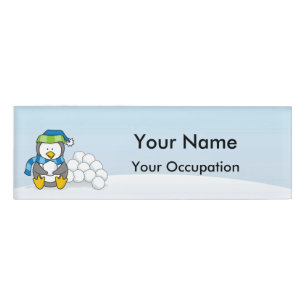 Kleiner Pinguin mit Schneebällen Name Markierung Namenschild