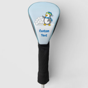 Kleiner Pinguin mit schneebedeckten Bälle mit Golf Golf Headcover