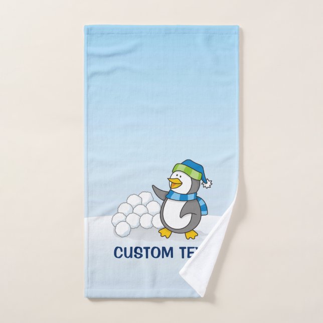 Kleiner Pinguin mit schneebedeckten Kugeln Badhandtuch Set (Handtuch)