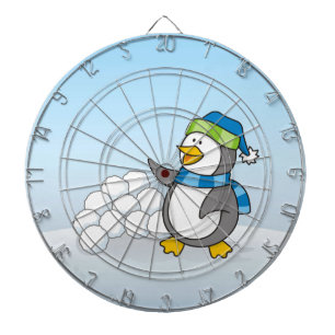 Kleiner Pinguin mit schneebedeckten Kugeln Dartscheibe