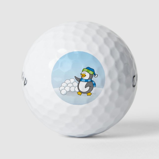 Kleiner Pinguin mit schneebedeckten Kugeln Golfball (Vorderseite)