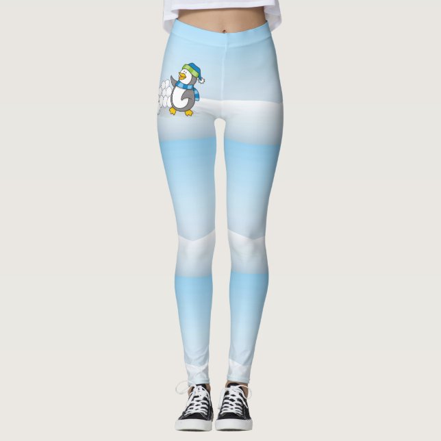 Kleiner Pinguin mit schneebedeckten Kugeln Leggings (Vorderseite)
