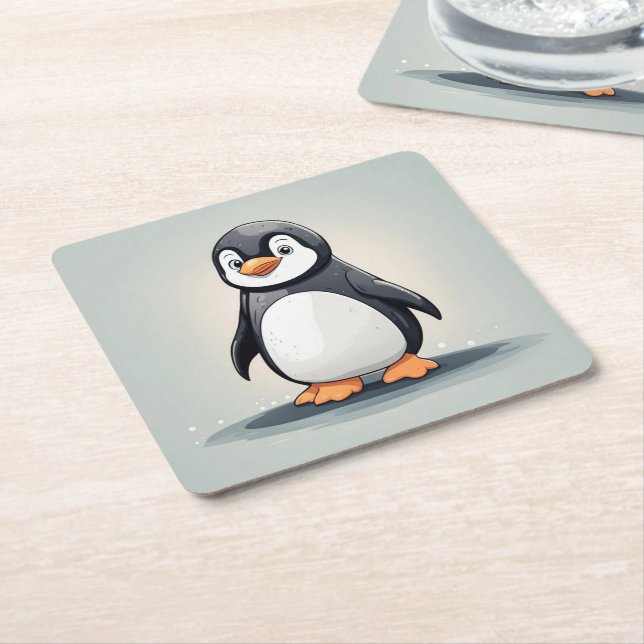 Kleiner Pinguin Rechteckiger Pappuntersetzer (angewinkelt)