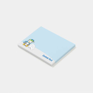 Kleiner Pinguin sitzend mit Snowballs Post-it Klebezettel