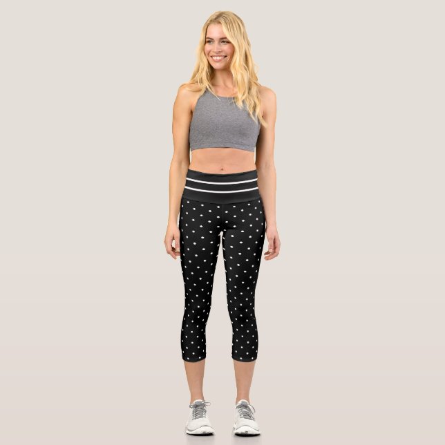 Kleiner Polka-Dot Schwarz-weiß mit Streifen Capri Leggings (Vorderseite)