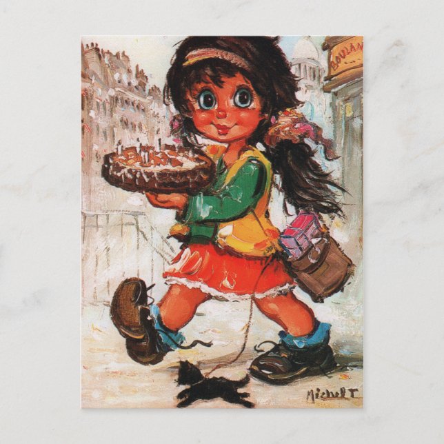 Kleiner Poulbot-Geburtstagskuchen Postkarte (Vorderseite)