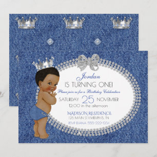 Kleiner Prinz Afroamerikanischer Denim & Diamanten Einladung