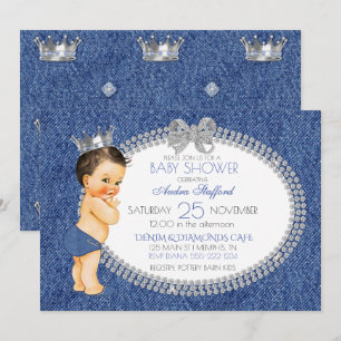 Kleiner Prinz Baby Junge Denim & Diamanten Einladung